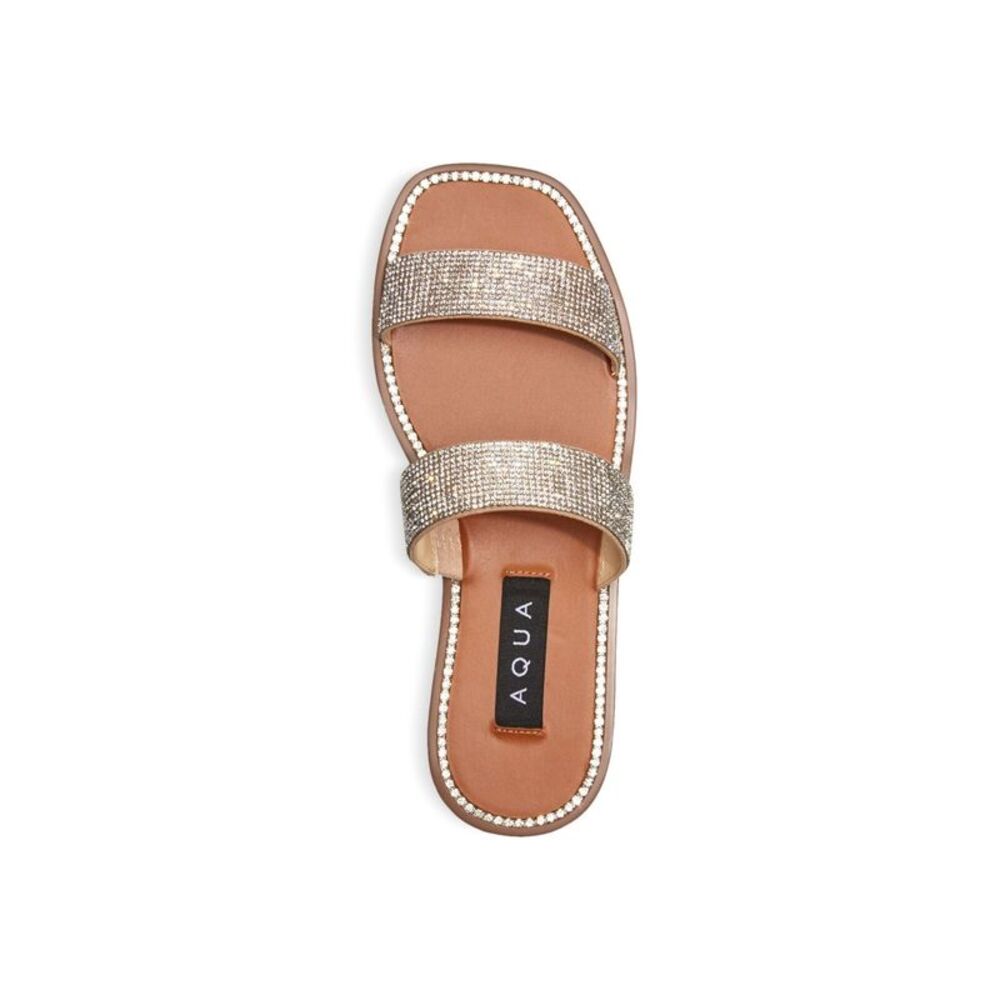 AQUA Womens Silver Studded Glow Square Toe Slip On Slide Sandals 6 M